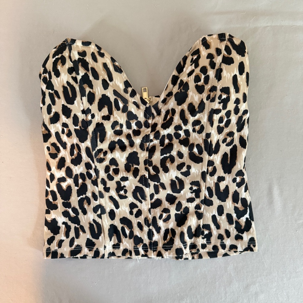 Leopard Print Strapless Top White Fox